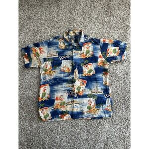 Polo Ralph Lauren Hawaiian Shirt Mens Large Blue Classic Fit Aloha Camp Palm
